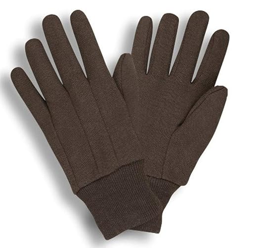 Cordova 1400P Cotton Gloves, Standard Weight, Brown Jersey Cotton, Clute Cut, Knit Wrist, Large, 12-Pack