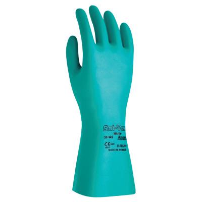 Solvex Nitrile Gloves, Gauntlet Cuff, Unlined, 22 mil, 15 in, Size 11, Green