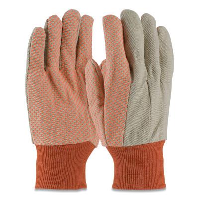 Premium Grade Canvas Dotted Gloves, 10 oz, Mens, White/Orange