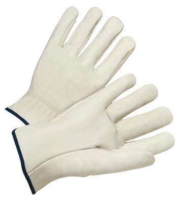 Quality Grain Cowhide Leather Driver Gloves, Large, Unlined, Natural