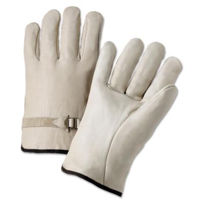 Quality Grain Cowhide Leather Driver Gloves, Medium, Unlined, Natural