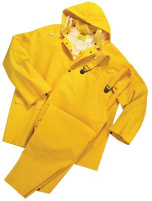 3-pc Rainsuit, Jacket/Hood/Overalls, 0.35 mm, PVC Over Polyester, Yellow, Medium