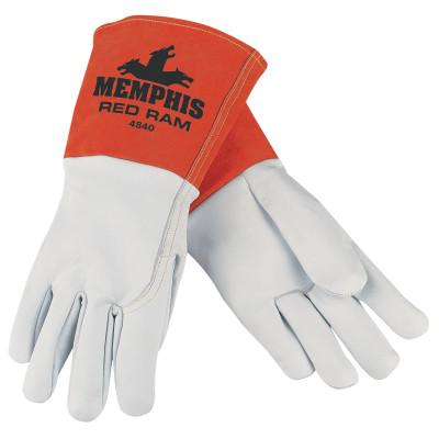 Red Ram Mig/Tig Welders Gloves, Grain Goat Skin, Med, White/Russet