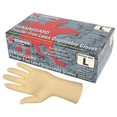 SENSAGUARD Disposable Latex Gloves, Powder Free; Textured, 4 mil, Large, Beige