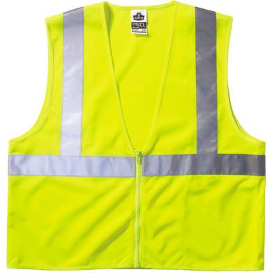 GloWear 8210Z Class 2 Economy Vests with Pocket, Zipper Closure, L/XL, Lime