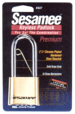 Sesamee  Keyless Padlocks, 5/16 in Diam., 2 1/4 in L X 1 in W, Brass, Corbin