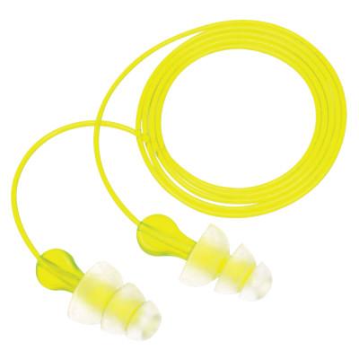 Tri-Flange™ Earplugs, Elastomeric Polymer, Clear, Corded