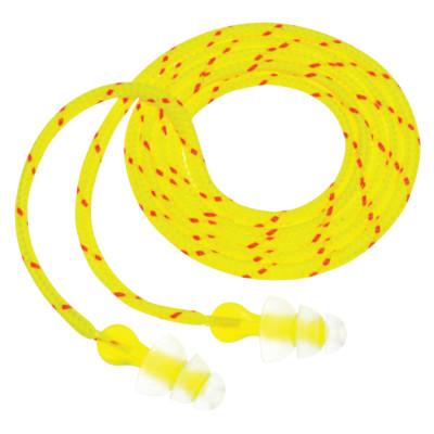 Tri-Flange™ Earplugs, Elastomeric Polymer, Clear, Cloth Cord