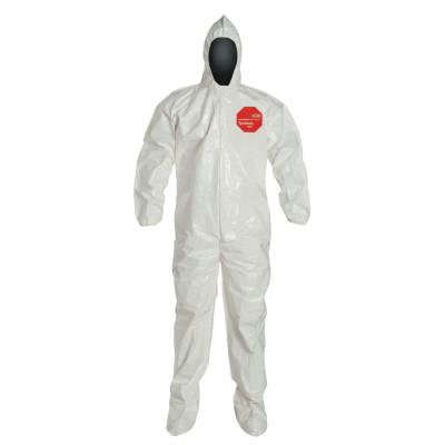 Tychem SL Coveralls attacheD/Socks, 2XL, Hood/Boots, Elastic Wrists, Zip