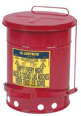 Red Oily Waste Cans, Foot Operated Cover, 21 gal, Red