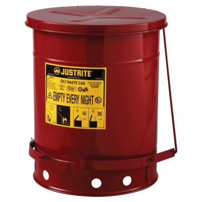 Red Oily Waste Can, 10 Gal, Red, Foot Operated Cover