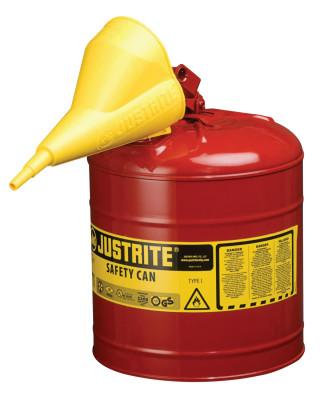 Type I Steel Safety Can, Flammables, 5 gal, Red, with Funnel