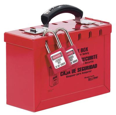 Group Lock Box, 9-1/4 in L x 6 in H x 3-3/4 in W, Steel, Red