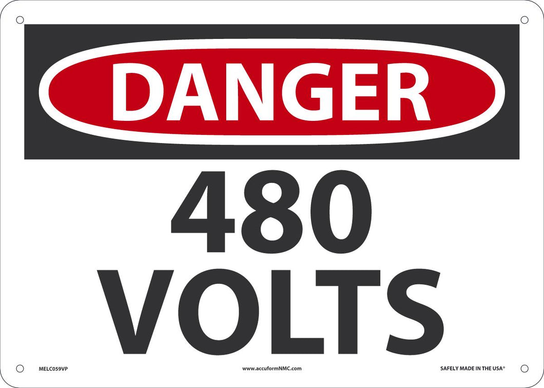 Sign DGR 480 VOLTS 10X14 PL